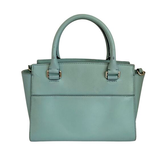 Kate Spade Medium Satchel Crossbody Bag Muted Teal Leather Preowned - Picture 2 of 11